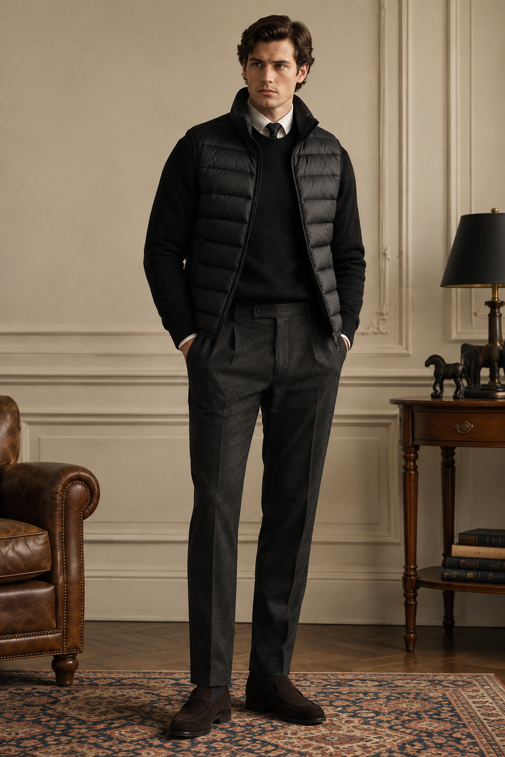 Imitation silk cotton filling Quilted Vest for Men