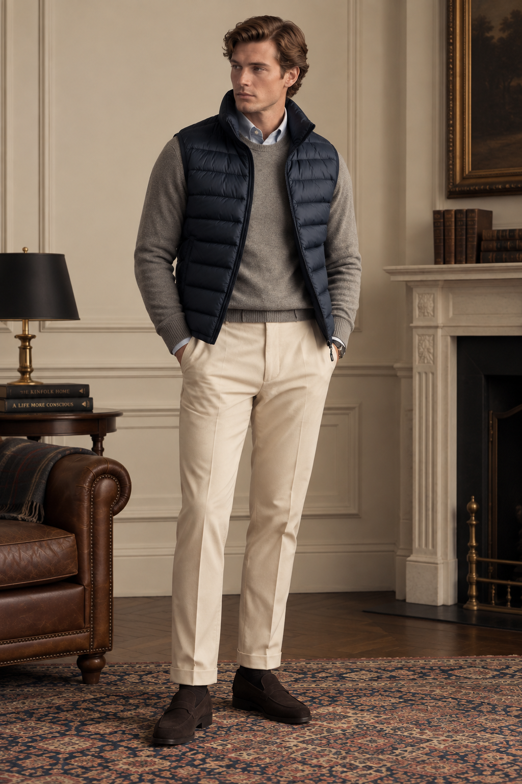 Imitation silk cotton filling Quilted Vest for Men