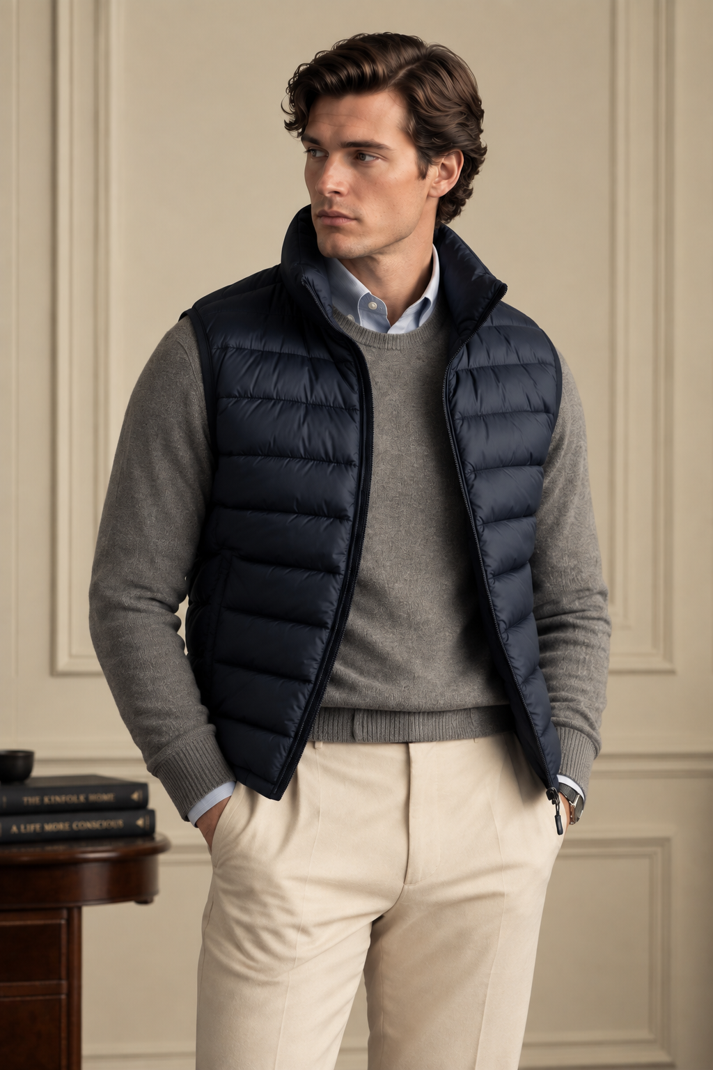 Imitation silk cotton filling Quilted Vest for Men