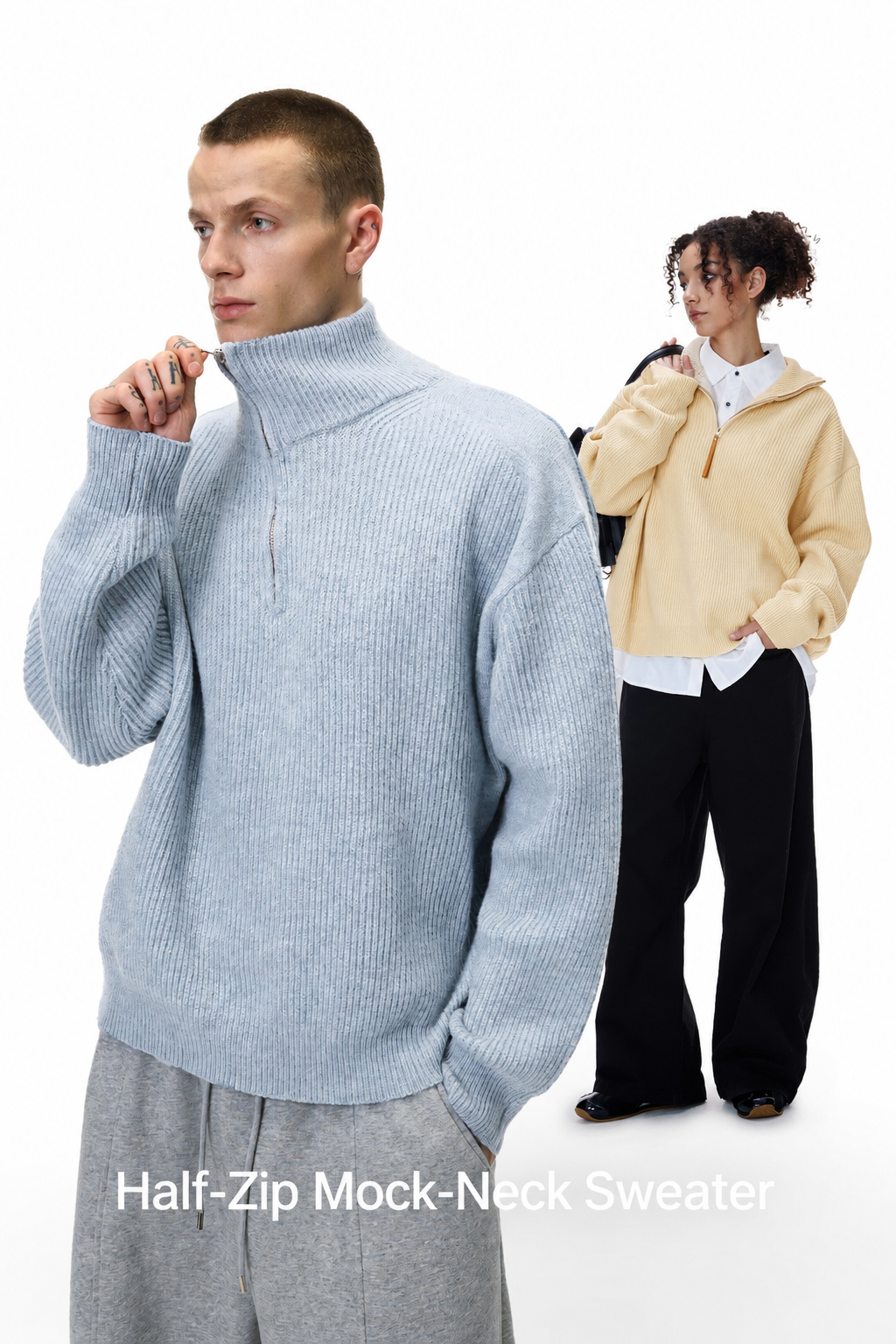 Half-Zip Mock-Neck Sweater