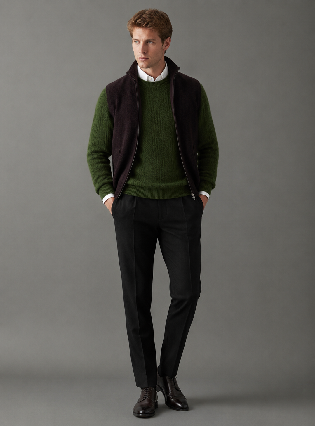 Mens Merino Wool Jacquard Crew Neck Sweater