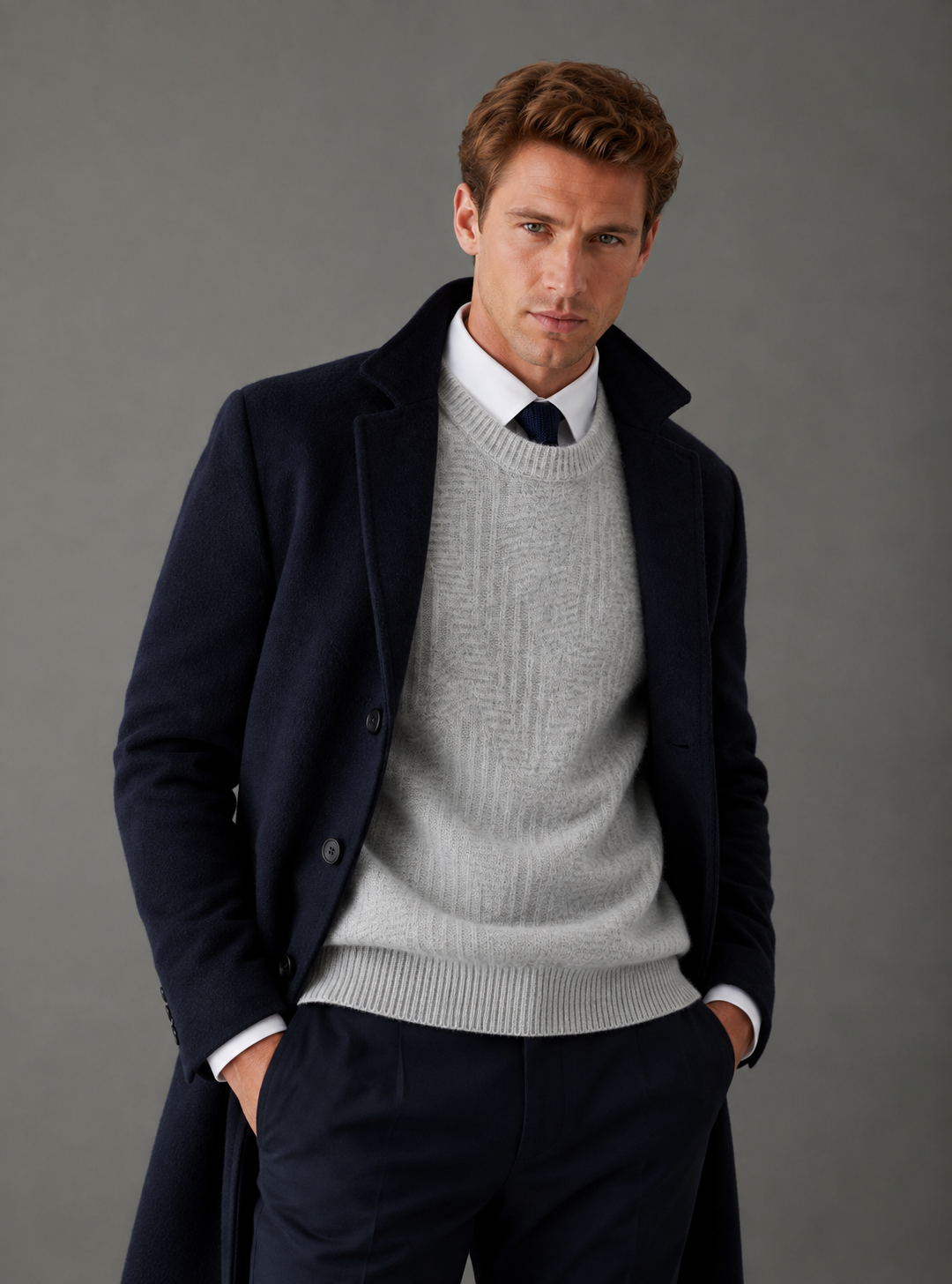 Mens Merino Wool Jacquard Crew Neck Sweater