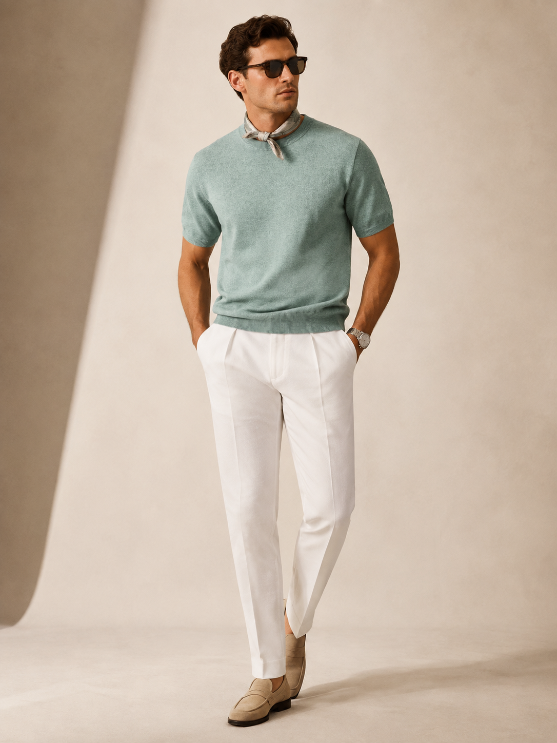 Mens Cashmere Blend Short Sleeve Sweater