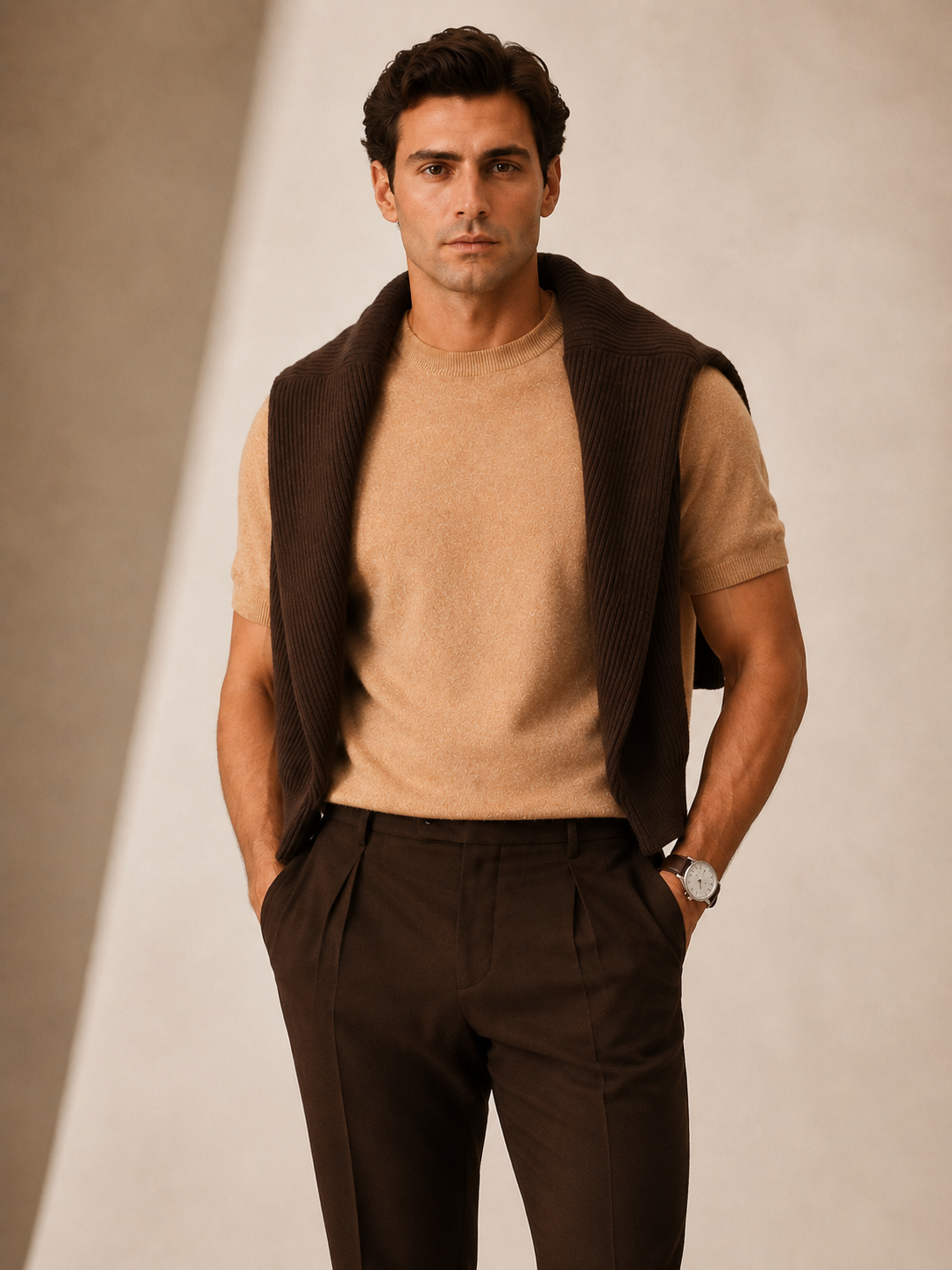 Mens Cashmere Blend Short Sleeve Sweater