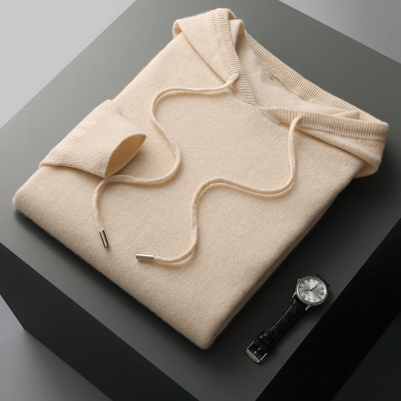 Mens Hooded Cashmere Blend Long Sleeve Knit Pullover