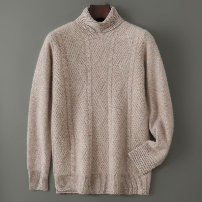 Merino Wool Sweater Men High Lapel Jacquard