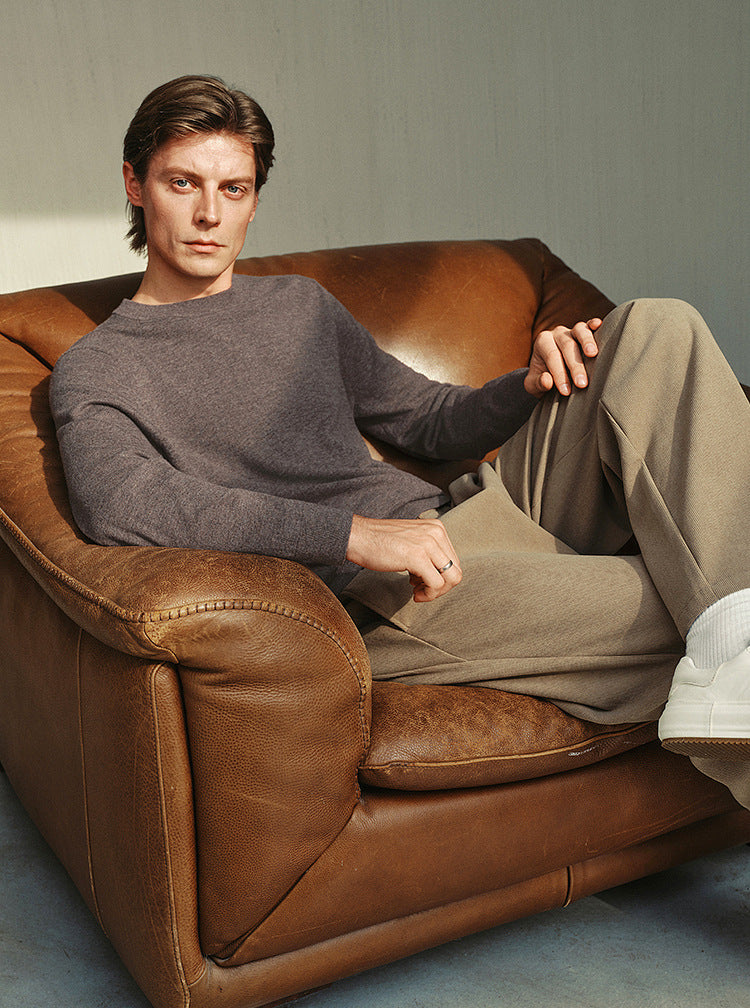 Mens Pure Wool Crew Neck Knit Sweater
