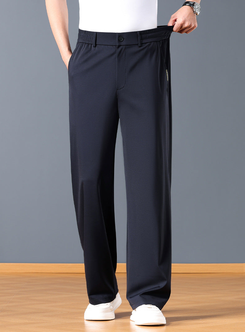 Mens Silk Blend Straight Leg Trousers
