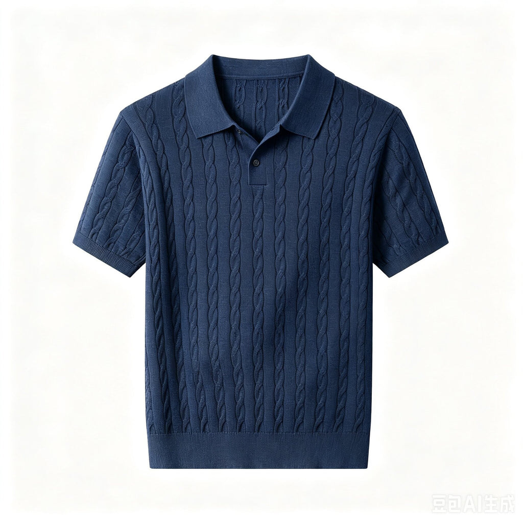 Mens Cable Knit Polo Shirt
