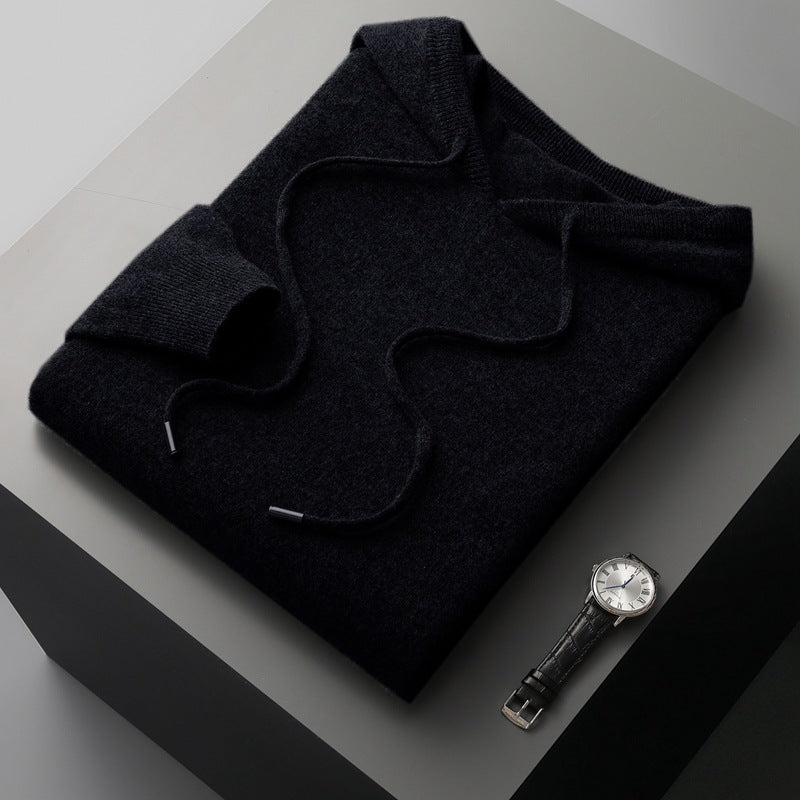 Mens Hooded Cashmere Blend Long Sleeve Knit Pullover