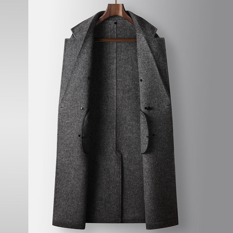 Double Breasted Over-The-Knee Length Wool Overcoat