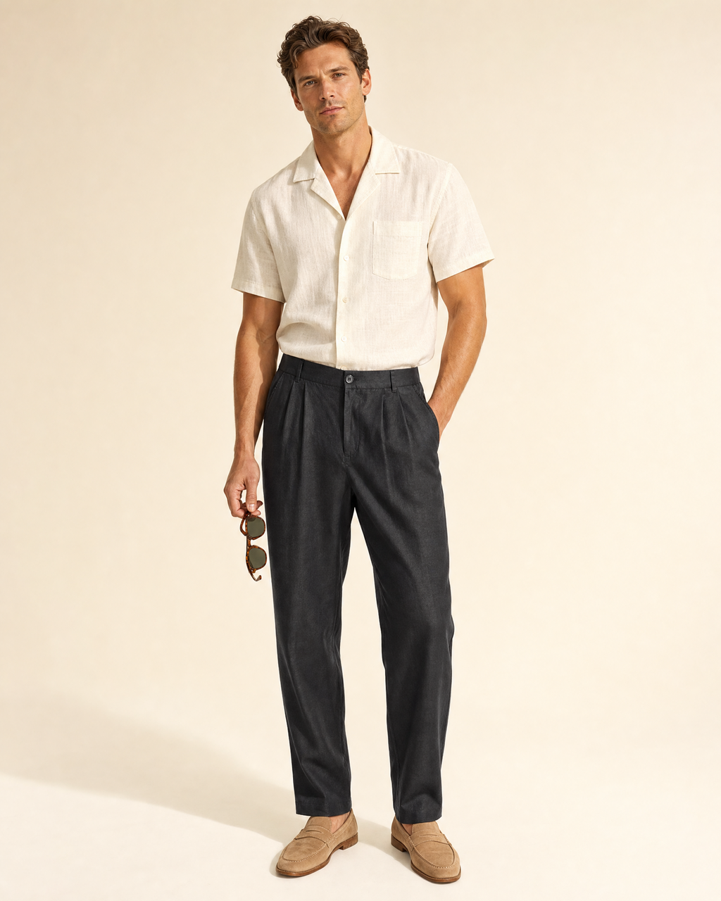 Mens Linen Straight Leg Pants