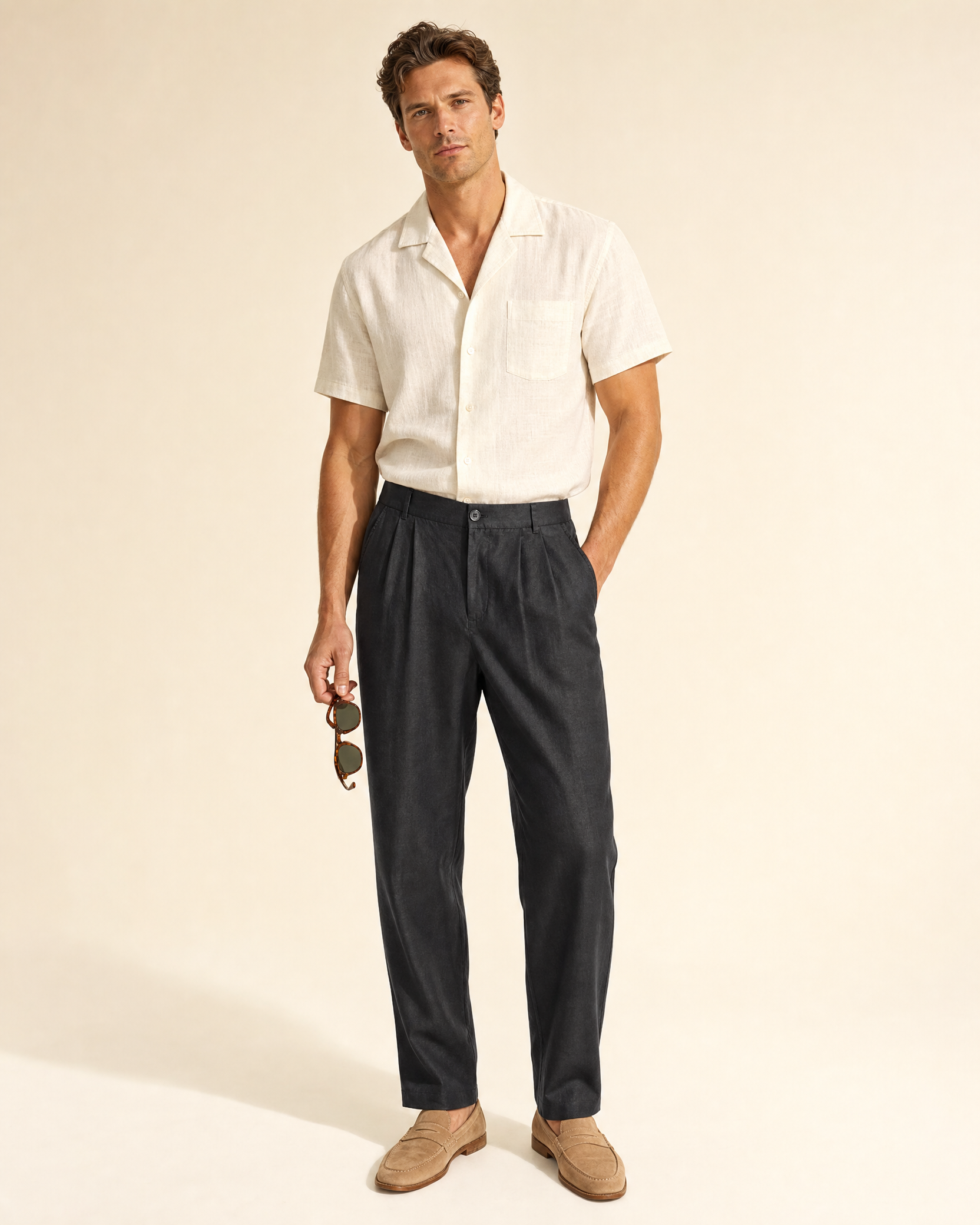 Mens Linen Straight Leg Pants