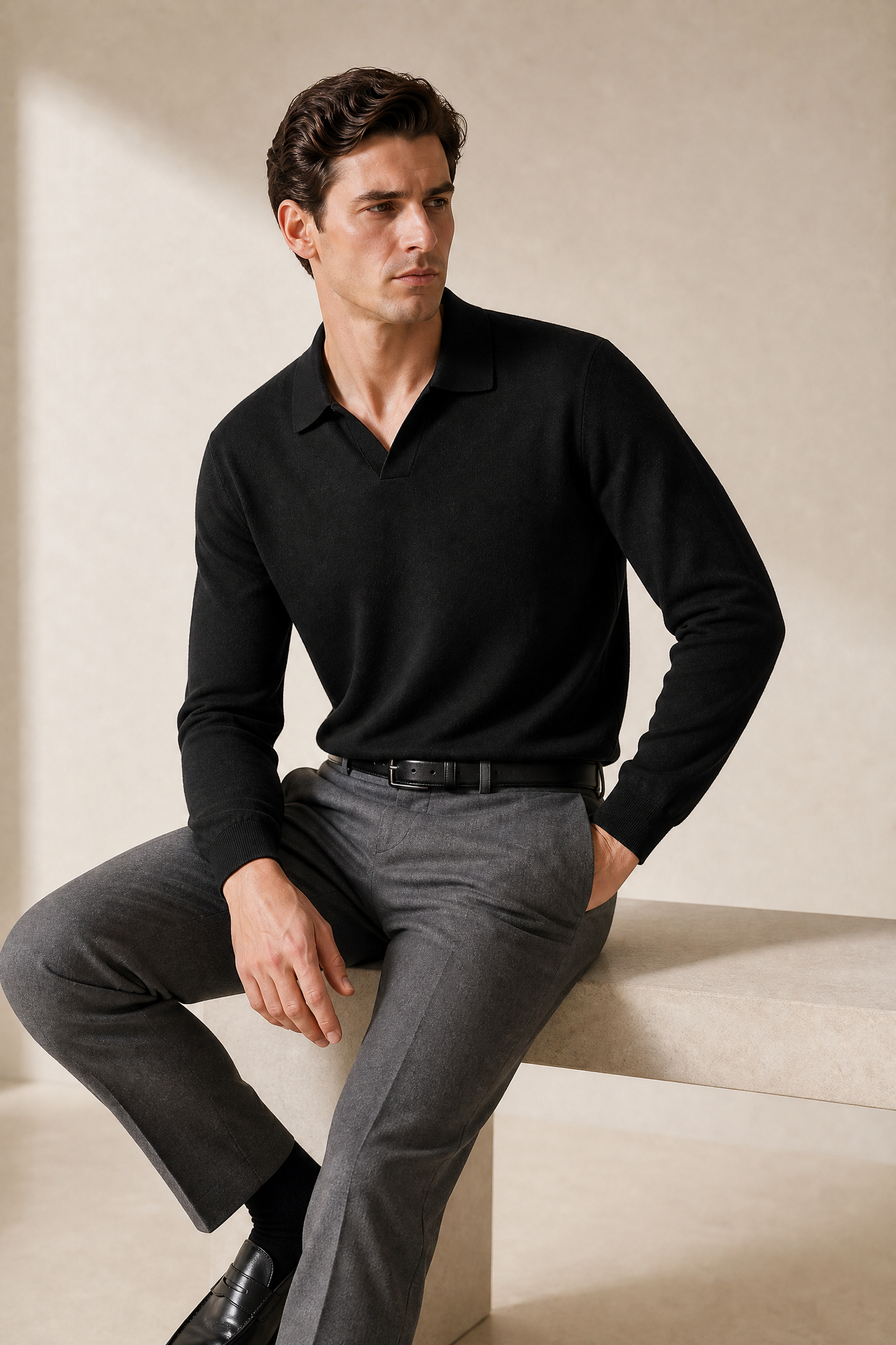 100% Merino Wool Polo Sweater