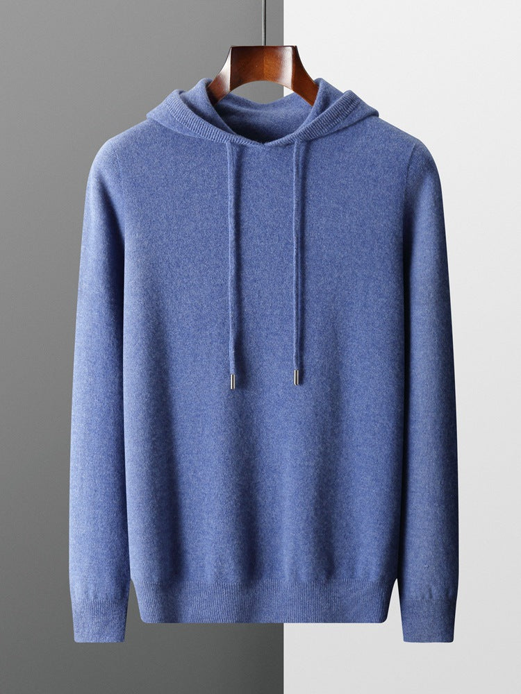 Mens Hooded Cashmere Blend Long Sleeve Knit Pullover