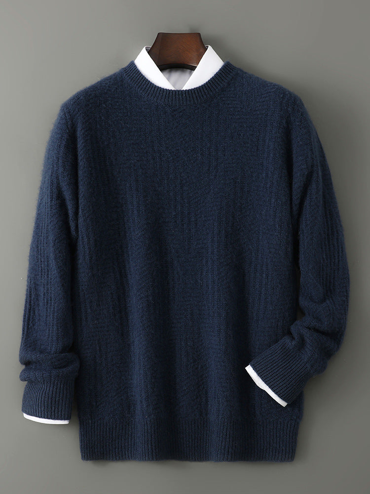 Mens Merino Wool Jacquard Crew Neck Sweater