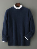 Mens Merino Wool Jacquard Crew Neck Sweater