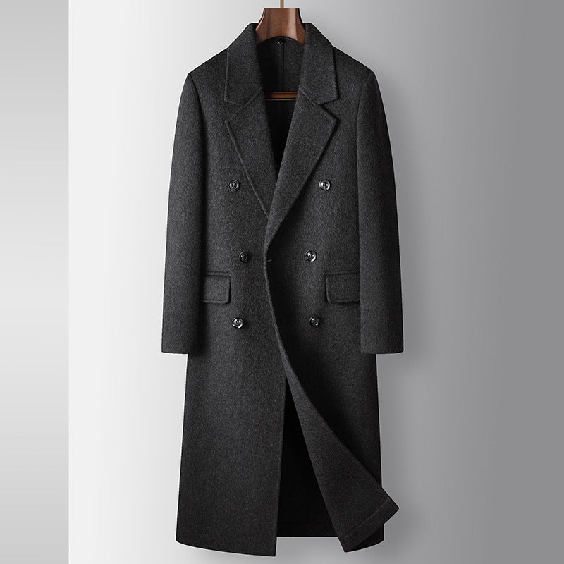 Double Breasted Over-The-Knee Length Wool Overcoat