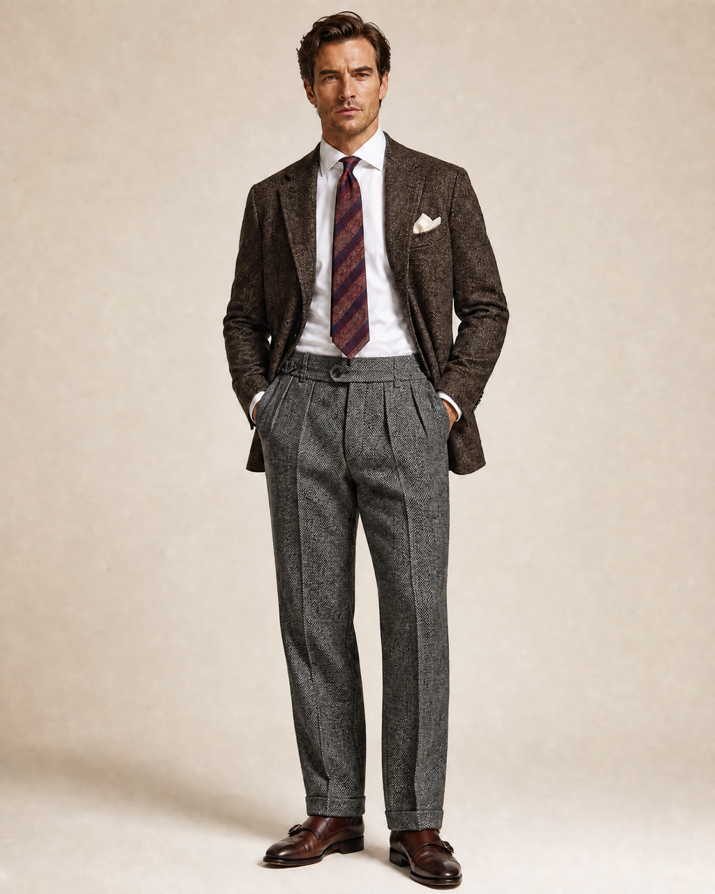High Waist Wool Blend Trousers