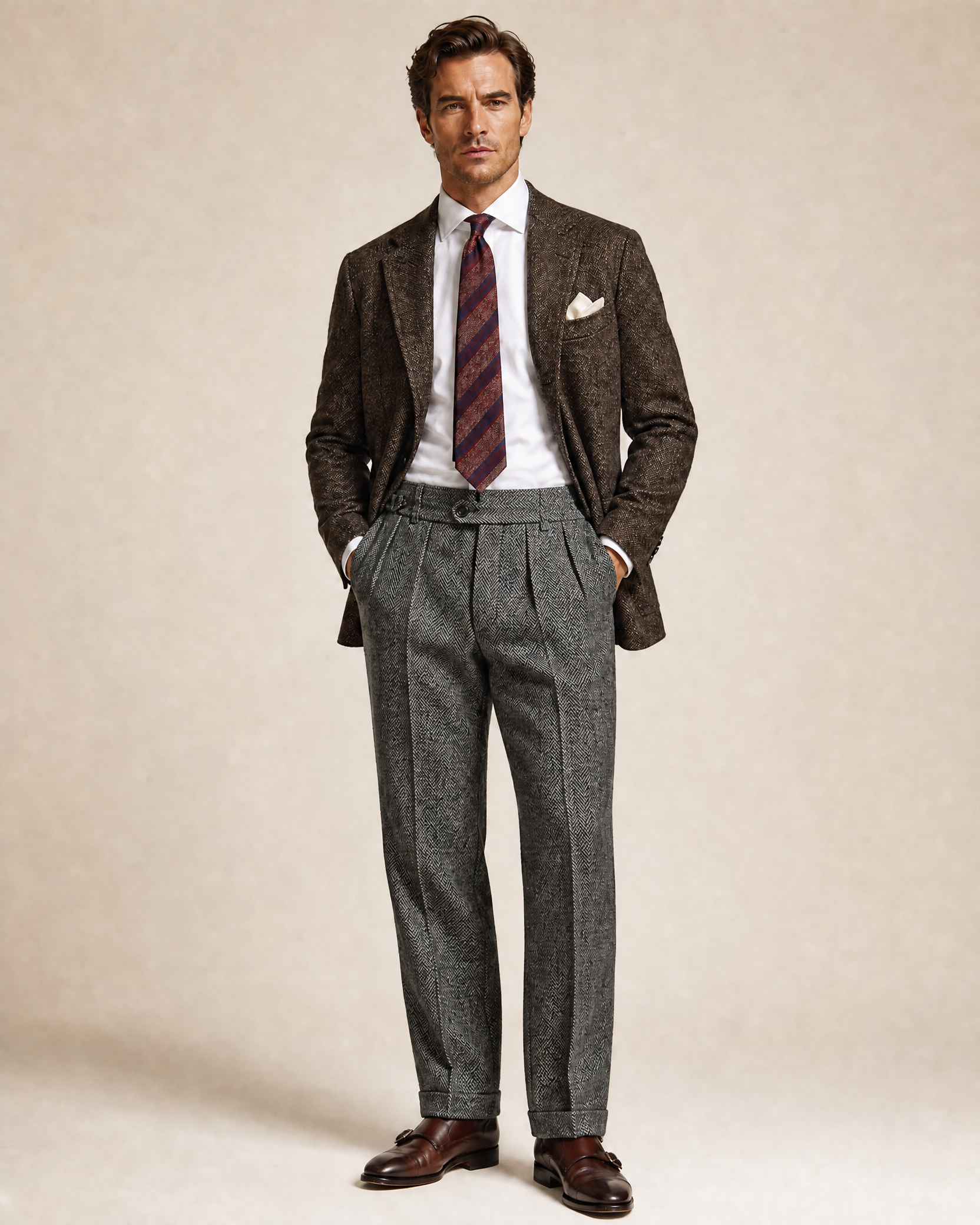 High Waist Wool Blend Trousers