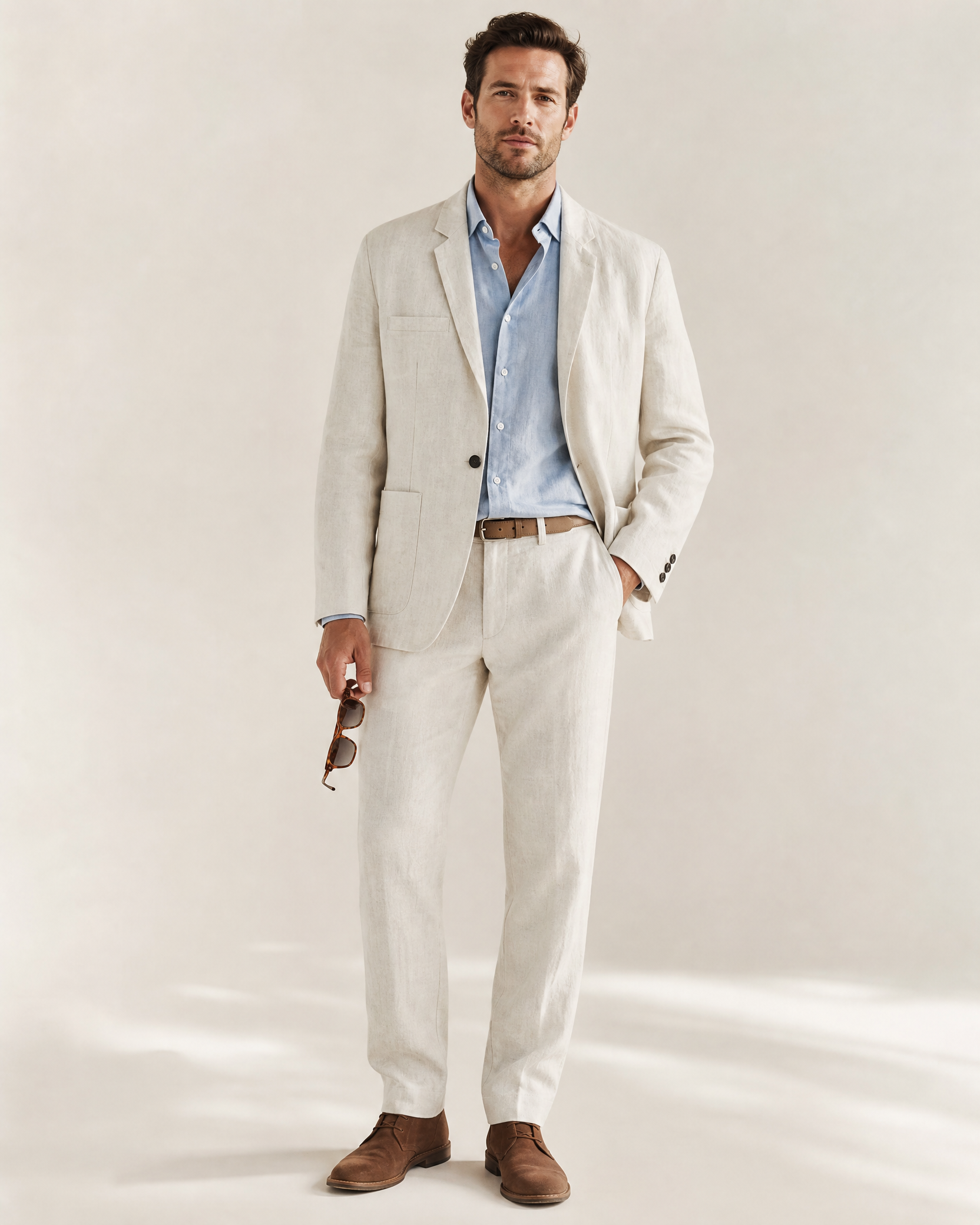 Mens Casual Linen Blend Suit