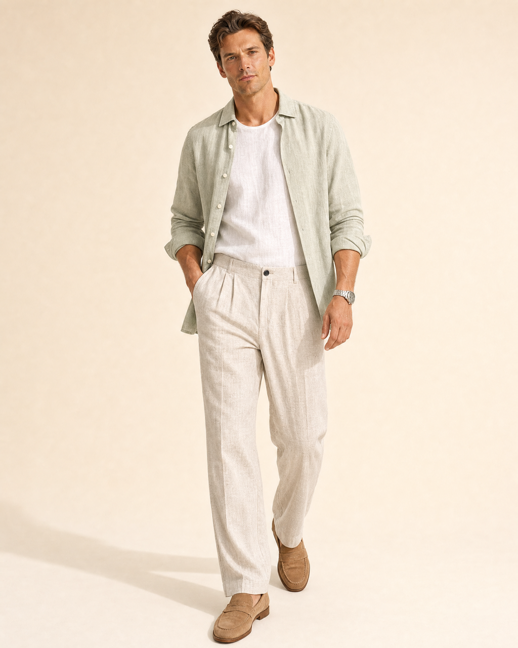 Mens Linen Straight Leg Pants