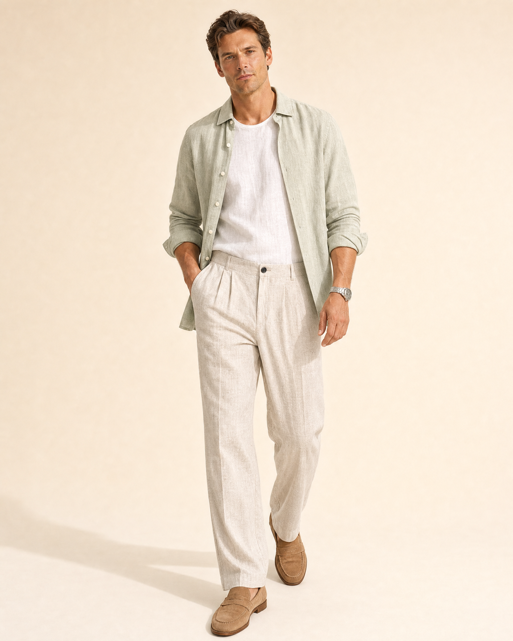 Mens Linen Straight Leg Pants