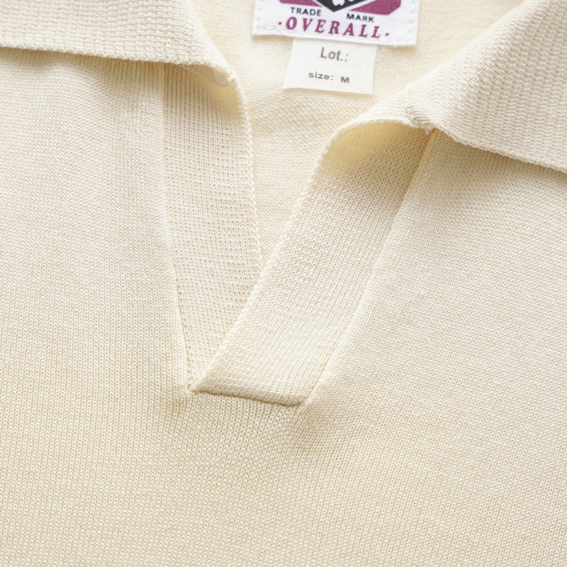Mens Casual Mulberry Silk Blend Polo Shirt Short Sleeve Scissor Collar