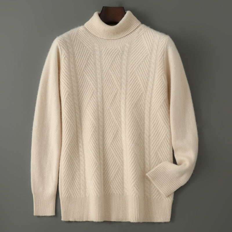 Merino Wool Sweater Men High Lapel Jacquard