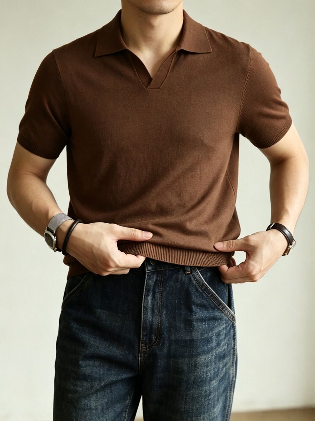 Knitted Polo Shirt Men's Short Sleeve