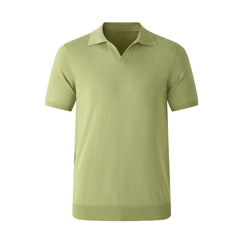 Mens Casual Mulberry Silk Blend Polo Shirt Short Sleeve Scissor Collar