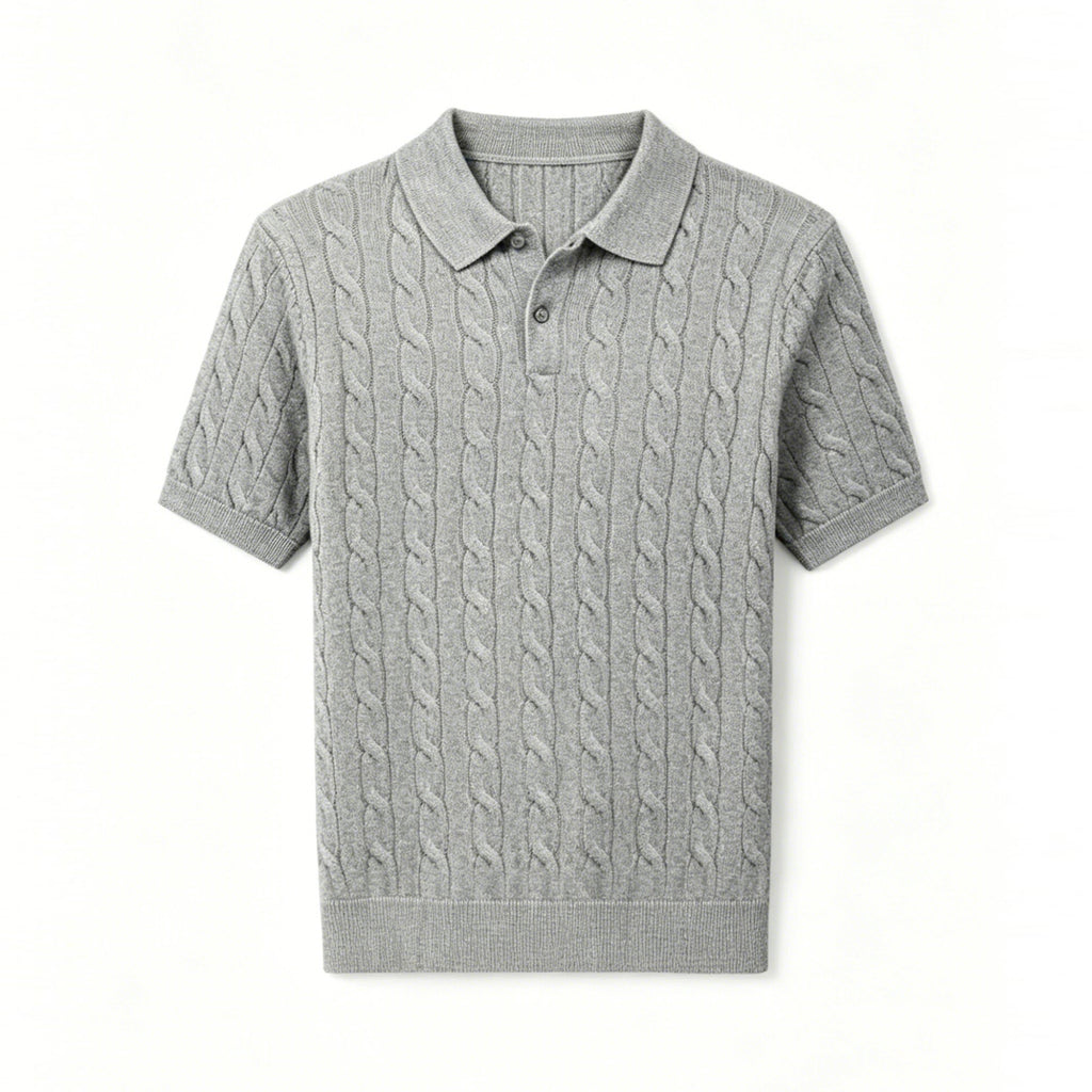 Mens Cable Knit Polo Shirt