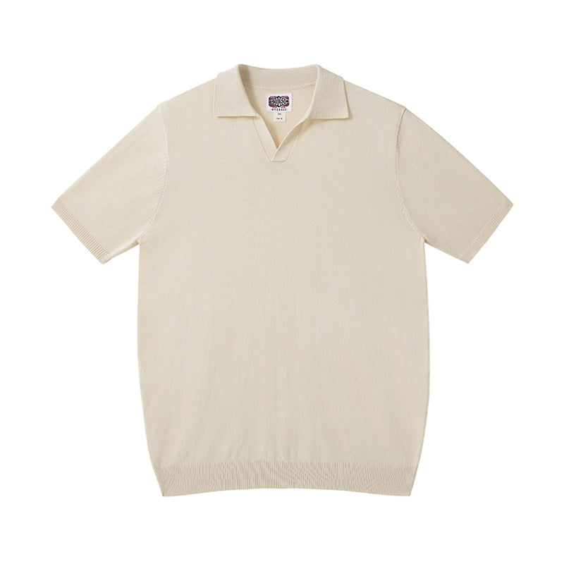 Mens Casual Mulberry Silk Blend Polo Shirt Short Sleeve Scissor Collar