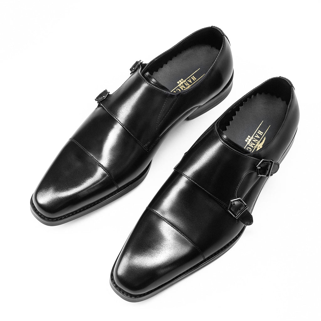 Mens Double Buckle Leather Monk Shoes