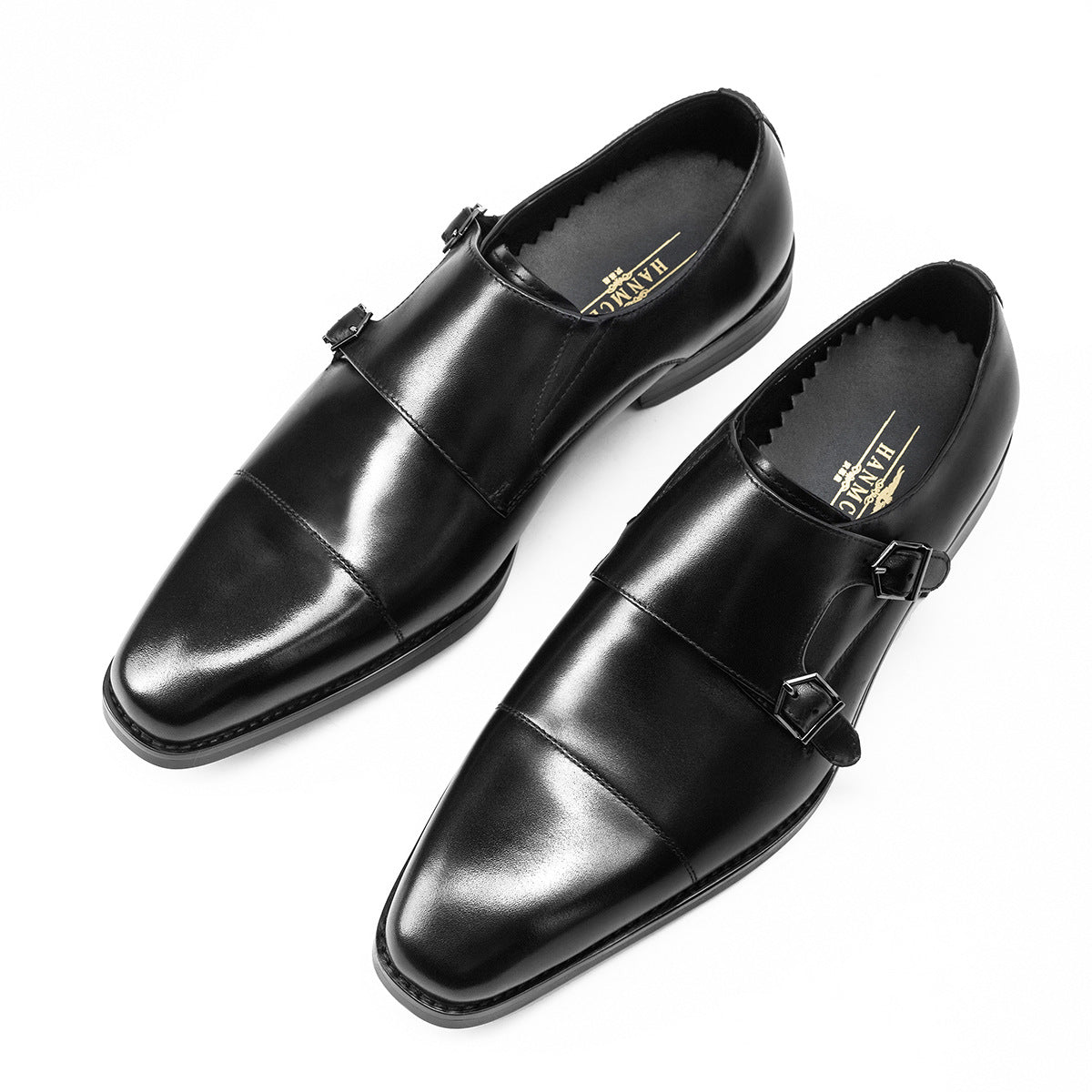 Mens Double Buckle Leather Monk Shoes