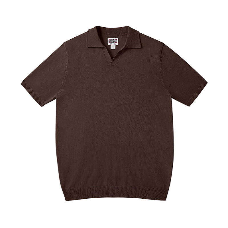 Mens Casual Mulberry Silk Blend Polo Shirt Short Sleeve Scissor Collar