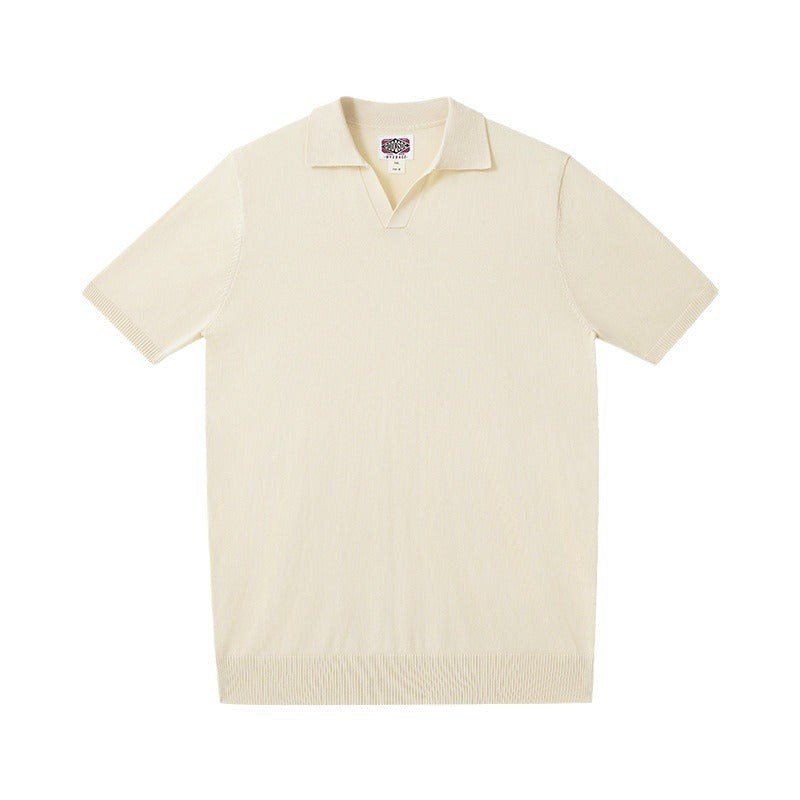 Mens Casual Mulberry Silk Blend Polo Shirt Short Sleeve Scissor Collar