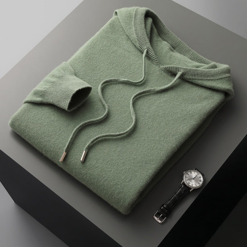 Mens Hooded Cashmere Blend Long Sleeve Knit Pullover