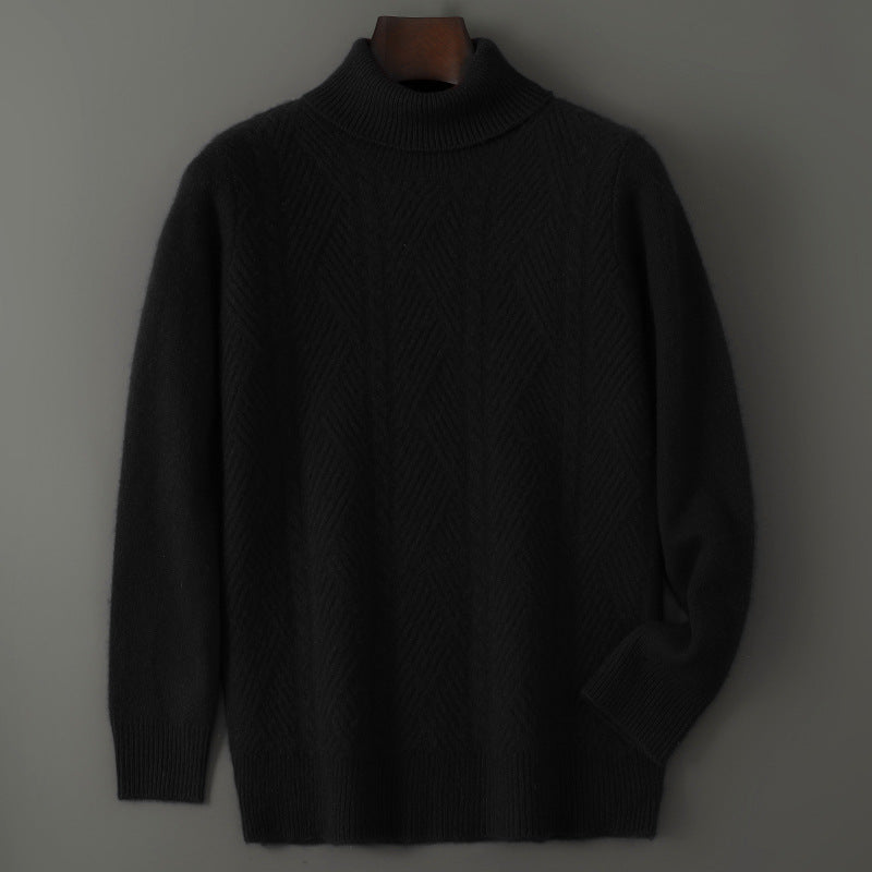 Merino Wool Sweater Men High Lapel Jacquard
