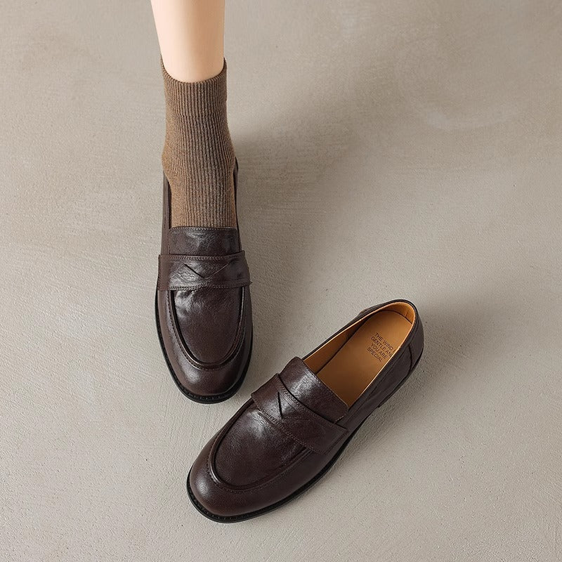 Leather Flat Loafers,Stunningly Beautiful and Versatile Small Leather Shoes