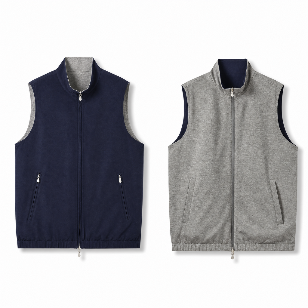 Reversible Wool Blend Stand Collar Vest
