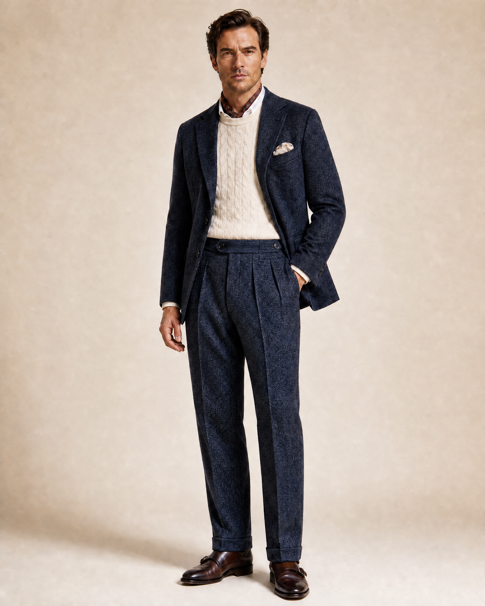 High Waist Wool Blend Trousers