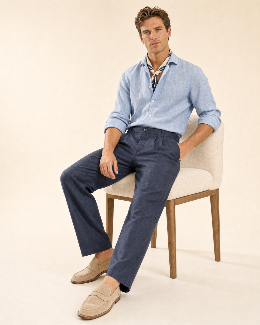 Mens Linen Straight Leg Pants