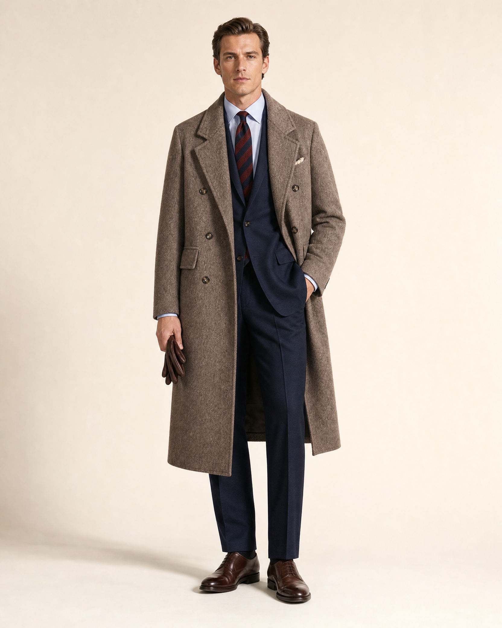 Double Breasted Over-The-Knee Length Wool Overcoat