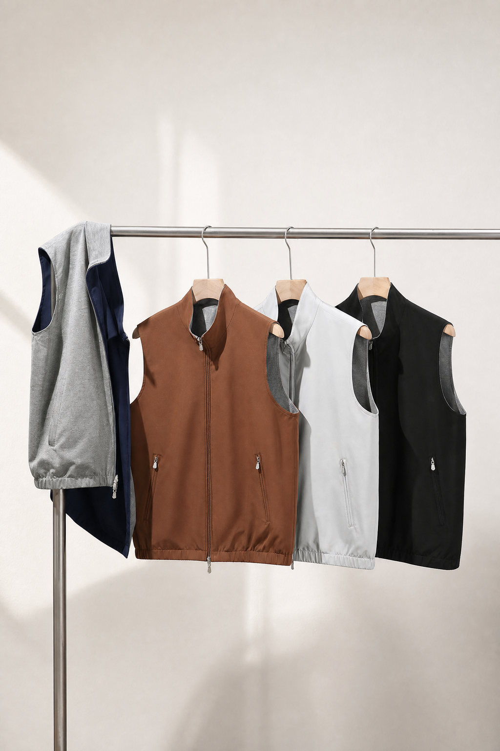 Reversible Wool Blend Stand Collar Vest