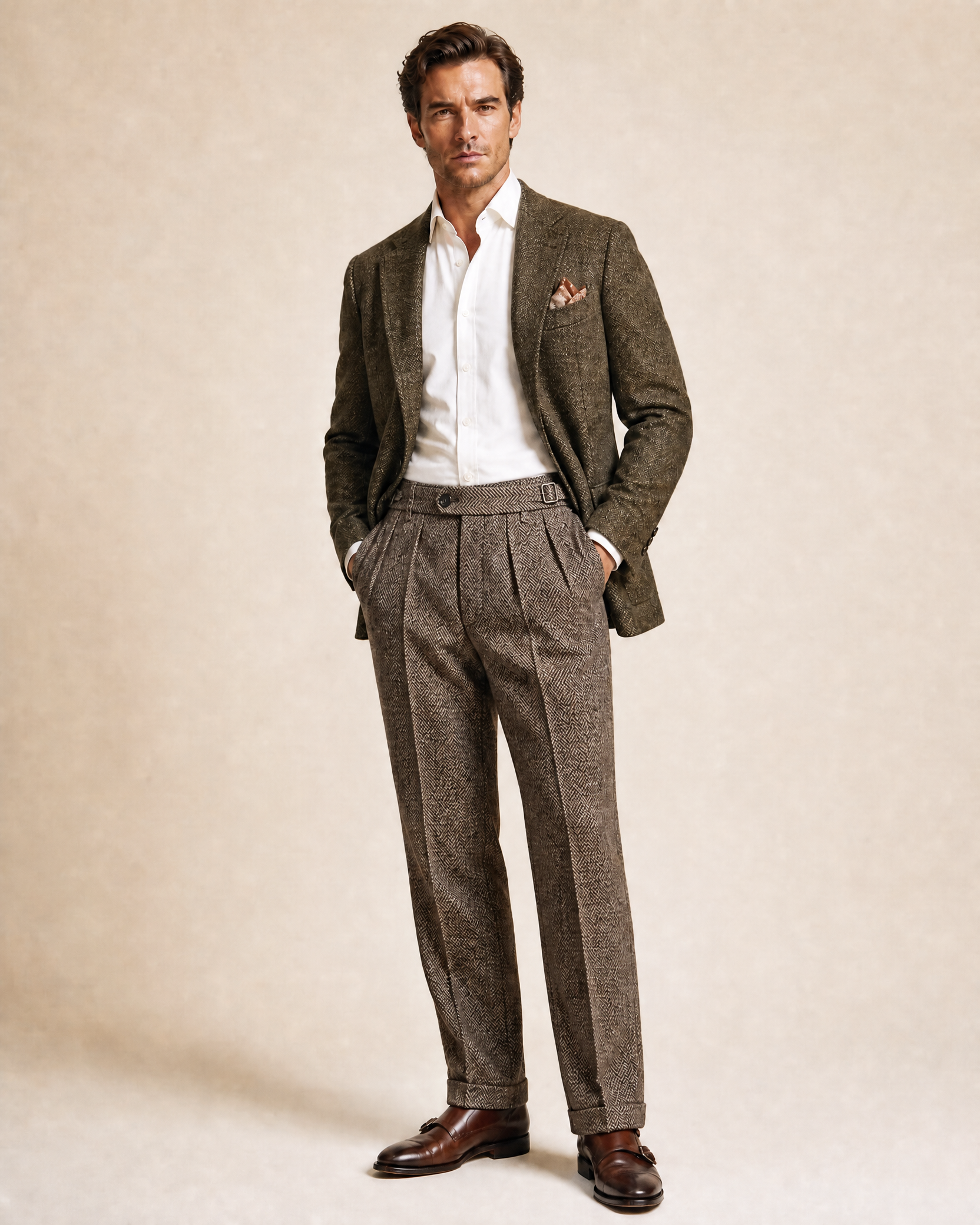 High Waist Wool Blend Trousers